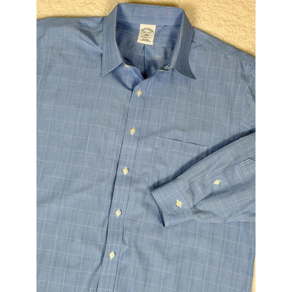 Brooks Brothers 1818 Regent Fit 16.5 34/35 Blue Glen Plaid Non-Iron Dress Shirt